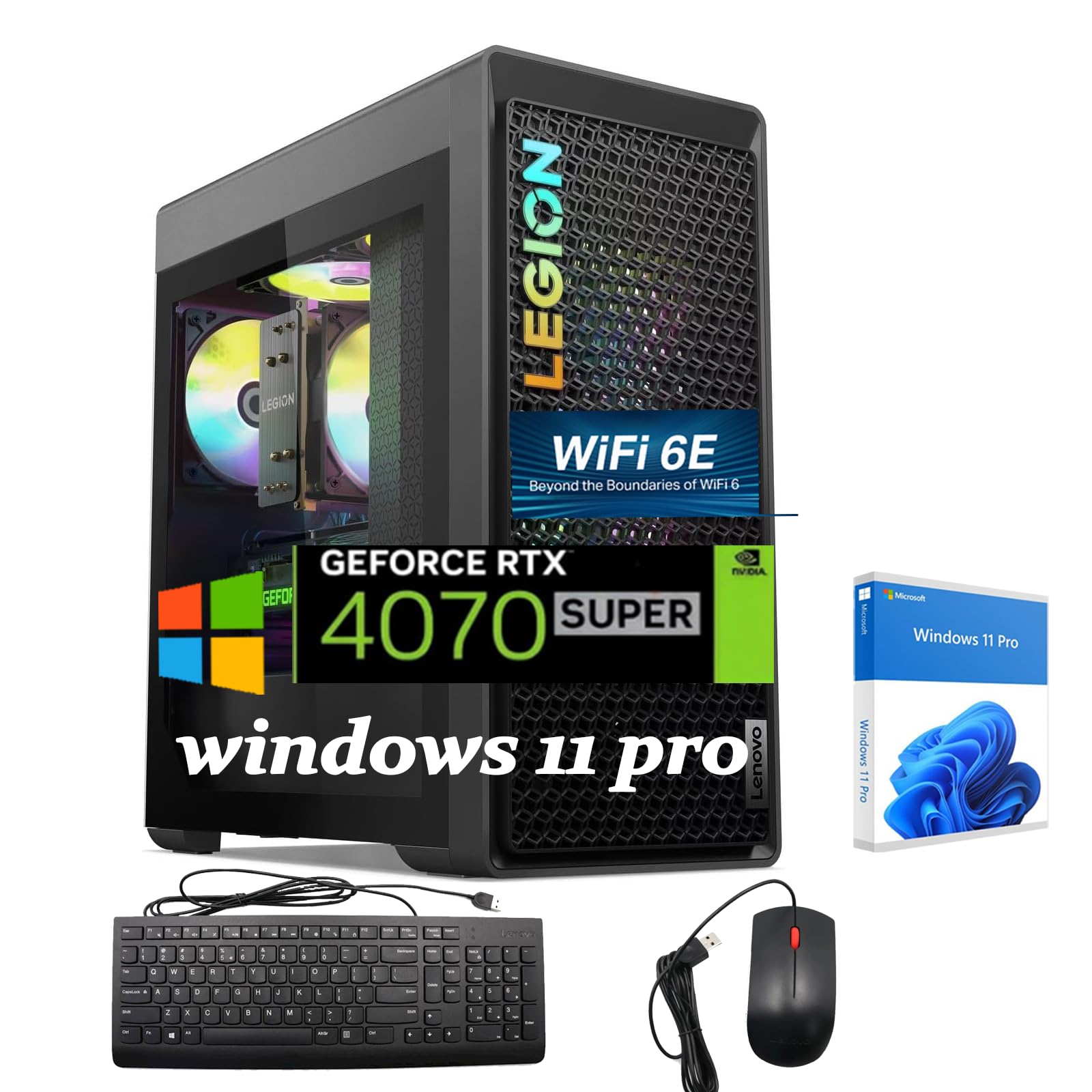 Lenovo Legion Tower 5i Gaming Desktop - AMD Ryzen 7 7700(Up to 5.3GHz), NVIDIA RTX 4070 Super GDDR6X, Wi-Fi 6E, Bluetooth, Win 11 Pro, HDMI, KB & Mouse, Ready to Game & Business, 64 GB RAM, 2 TB SSD