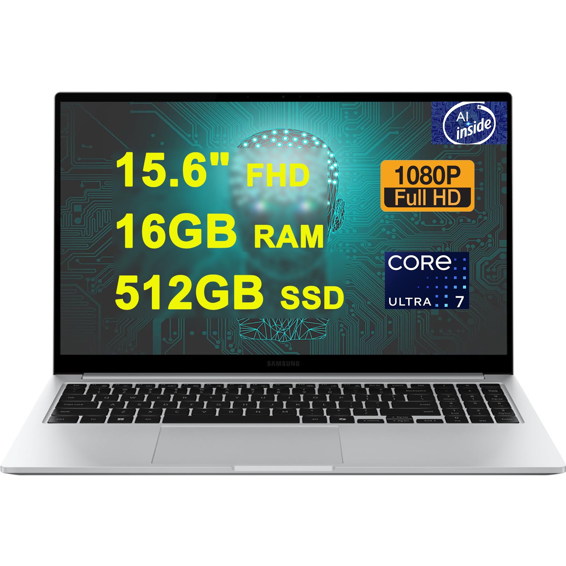 SAMSUNG Galaxy Book 4 Business Copilot AI PC Laptop 15.6" FHD Intel 10-core Ultra 7 150U (>i7-1335U) 16GB RAM 512GB SSD Backlit Fingerprint USB-C Long-Lasting Battery Win11